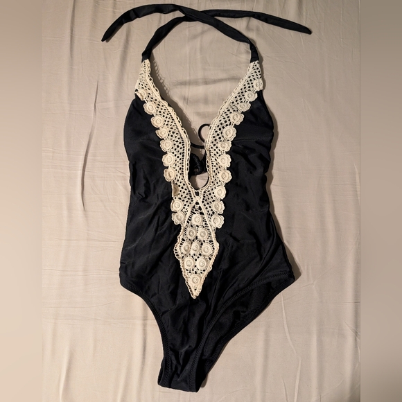 Moschino Other - Black One-Piece Swimsuit with Cream Lace Detail